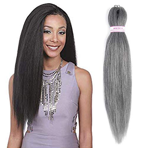 Pre Stretched Braiding Hair 8 Packs Yaki Texture Crochet Braiding Hair Extension Itch Free Hot Water Setting Low Tempreture Kanekalon Synthetic Fiber(18"8Pcs, T1B-Silver#)