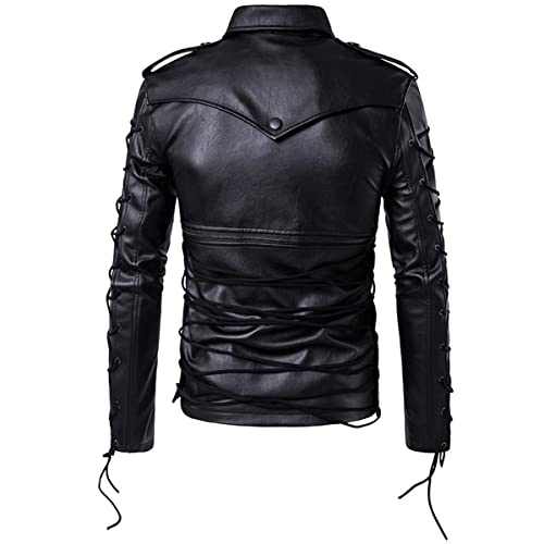 Men’s Laced Military Gothic Black Genuine Sheepskin Racer Classic Fit Biker Leather Jacket2