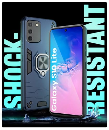 Image of WOW IMAGINE Shock Proof Back Case Mobile Cover for Samsung Galaxy S10 Lite | Back Cover Case (Tough Armor | Hybrid PC + TPU | Ring Holder & in-Built Kickstand | Blue)
