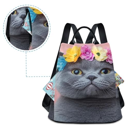 Sac à dos avec fermeture éclair durable motif chat gris élégant - 4