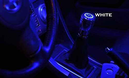 Icbeamer 100% Real Carbon Fiber Shift Knob White Led Light Top Glow, Fit Buttonless Automatic & 4, 5, 6 Speed Manual Transmission Interior Car Gear Lever Stick Shift Racing Style [Battery Included] #TOP4