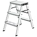 SONGMICS Leiter, Trittleiter, Aluleiter mit 3 rutschfesten Stufen, klappbar, Stehleiter, Mehrzweckleiter, bis 150 kg belastbar, Silbergrau-tintenschwarz GLT23K