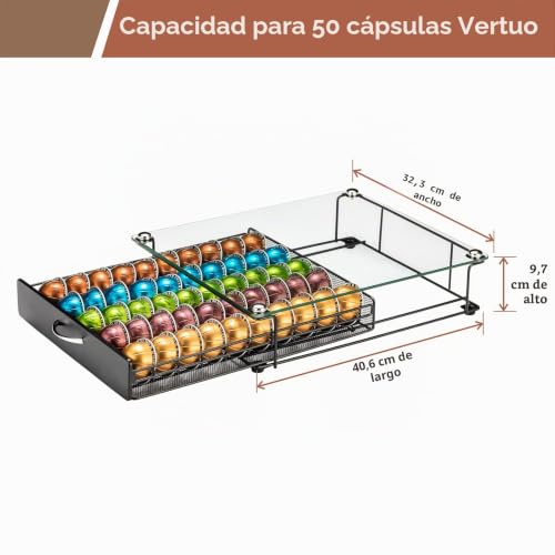 Miniatura 3 de Rice Rat Cajón Para Cápsulas De Café Nespresso Vertuo Con Vidrio Para Gabinete, Estante De Almacenamiento De Cápsulas Vertuoline Para Mostrador Con Asa