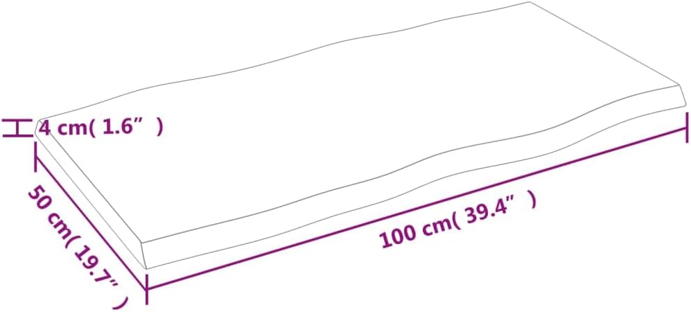 vidaXL Treated Solid Oak Wood Table Top | Live Edge | Home and Office Friendly | Light Brown| Dimensions: 39.4"x19.7"x(0.8"-1.6")