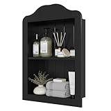 CJL 14‘’ x 18‘’ Recessed Medicine Cabinet, Solid Wood in-Wall Bathroom Cabinet, Victorian Wall Niche Shelf, 2-Tier, Black