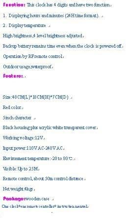 GOWE 5inch 4digits red time and temperature clock