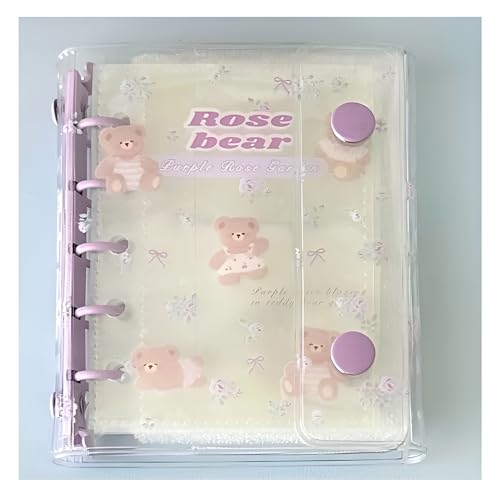 Yurika シール帳 透明 女の子 はがせる m5 シール手帳 (紫色のクマセット)