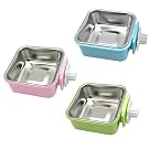 kathson Crate Dog Bowl, Removable Stainless Steel Hanging Pet Kennel Cage Bowl Food & Water Feeder Coop Cup for Puppy, Cat, Rabbit, Guinea Pigs 3pcs Small Square(Blue, Green, and Pink)