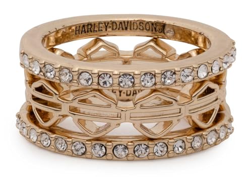 Harley-Davidson Womens Crystals Bar & Shield Stackable Rings - Set of Three (9)