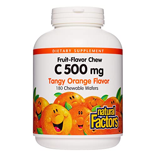 Natural Factors, Kids Chewable Vitamin C 500 mg, Supports Immune Health, Bones, Teeth and Gums, Tangy Orange, 180 Count (Pack of 1) 
