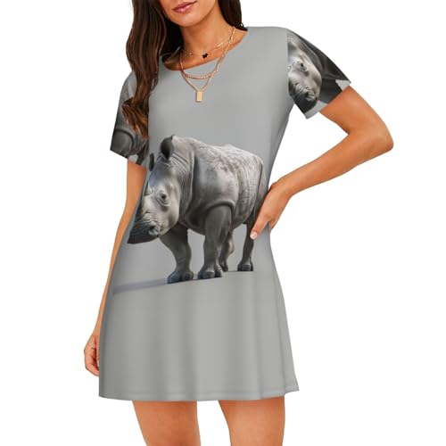 Chemise de nuit légère femme imprimé rhinocéros coton rose taille unique