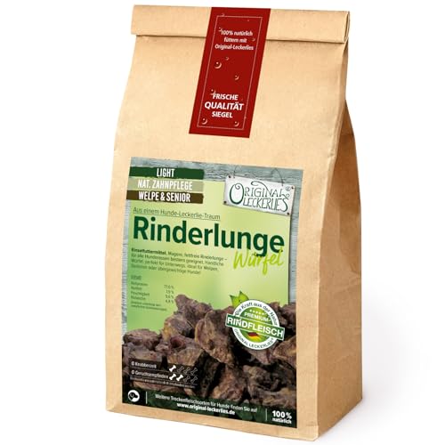 Original-Leckerlies: Rinderlunge 500g, Kauartikel, Kausnack, Würfel, Trainingssnack, Leckerlie, Naturprodukt für Hunde, fettarm, barfen
