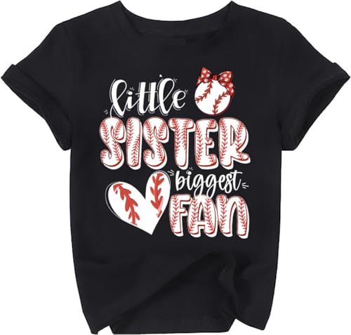 Baseball Sister T-Shirt Toddler Girl Short Sleeve Baseball Game Day Shirt Baseball Lover Tops Baseball Biggest Fan Tee