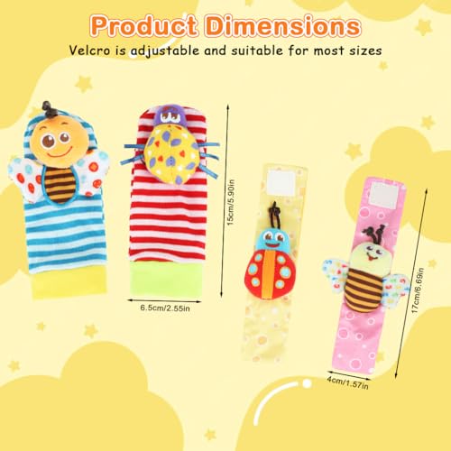 Image of SNOWIE Soft Rattle Set for Babies 0-6 Months with Sensory Wristbands | Toys for 6 Month Old Baby with Cute Colorful Cartoon Plush Rattle for Newborn Baby Gift (Garden Bug)