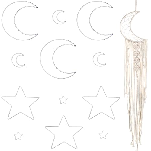 12Pcs Macrame Hoops Ring, BetterJonny Moon Star Metal Craft Hoops Silver Dream Catcher Rings Wreath Hoop Rings for Home Decorations DIY Crafts(5cm,15cm)