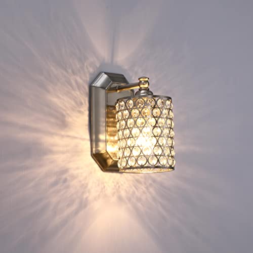 Image of Crystal Wall Sconce Brushed Nickel Dry&Wet Dual Use 2 Pack 1 Light