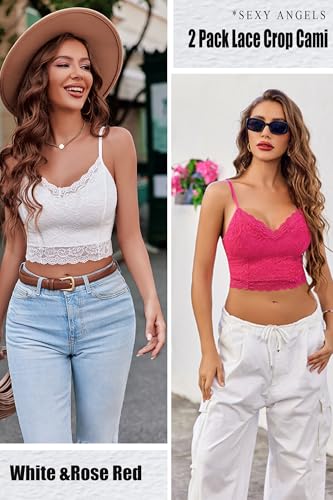 Image of Avidlove Lace Bralette for Women Spaghetti Strap Tank Top V Neck Slim Basic Camisoles,Pack of 2