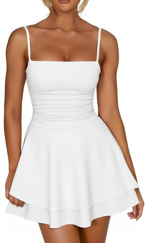 Sukiglam Sexy Kleid Damen Spaghettiträger Minikleid Ärmellos Quadratischer Ausschnitt Partykleid Elegant Bodycon Sommerkleid Kurz Tank Kleider...