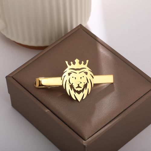 Image of Stainless Steel Animal Creative Crown Lion Brooches for Women and Men