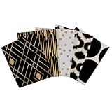 Camelot Fat Quarter Bundle 18'X21' 5pcs-Emma & Mila Black Metallic Gold -2141111F