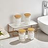 INIUNIK 4 Pack Qtip Holder Dispenser - Glass Apothecary Jars with Lids, Cotton Ball Pad Swab Round Holder, Bamboo Bathroom Accessories, Bathroom Organizers Containers Jars Canisters with Lids