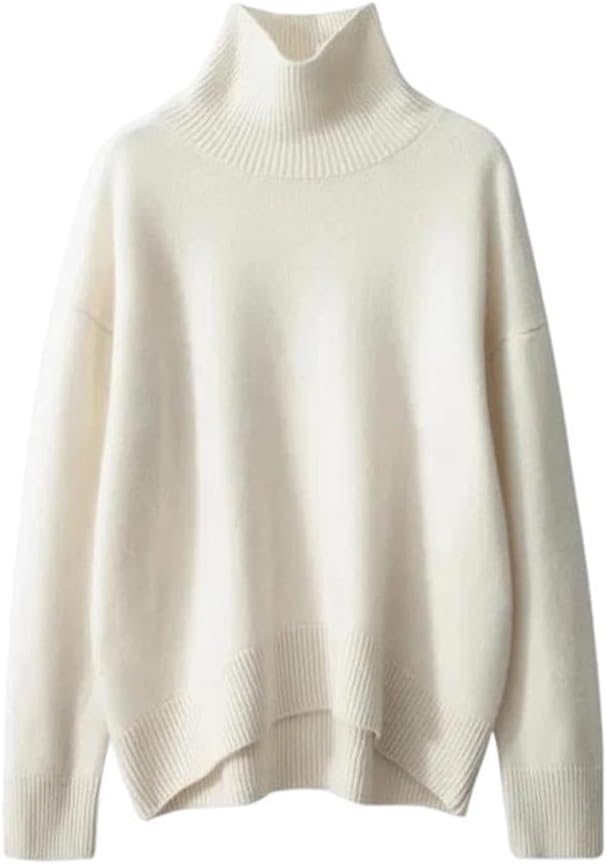 Women's Thick Cashmere Sweater Women High Neck Pullover Sweater Warm Loose Knitted Base Sweater Tops