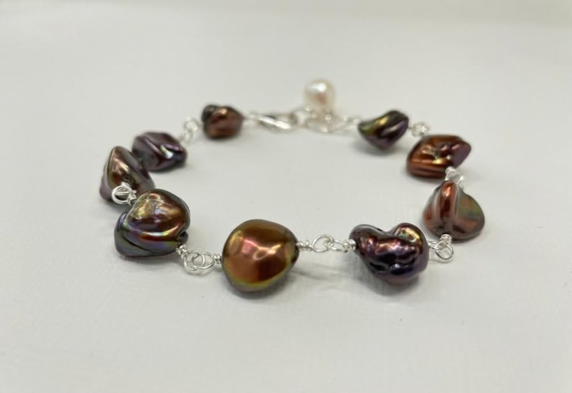 Unisex Peacock Pearl Tumble Beaded Bracelet, Adjustable Link