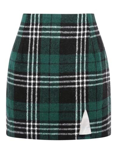 Plaid Wool Mini Skirt, high waisted, with slit