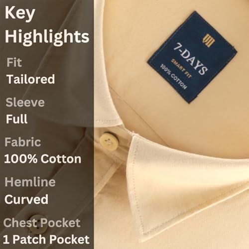 Image of 7-DAYS Men's 100% Cotton Full Sleeve Shirt for Men | Premium Plain Shirt | Tailored Fit (Between Slim & Regular) | Stylish Office & Casual Wear | with Pocket