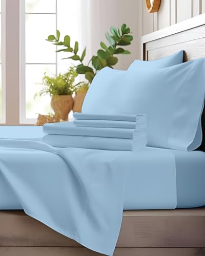 Image of Microfiber Queen Size Bedsheet with 2 Pillow Covers | Ultra Soft & Breathable Flat Sheet | Wrinkle-Resistant, Premium Comfort for Everyday Use |Size (90 inch x 102 inch) Light Blue