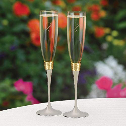 Hortense B Hewitt Champagne Flute Set Hammered Gold #TOP3
