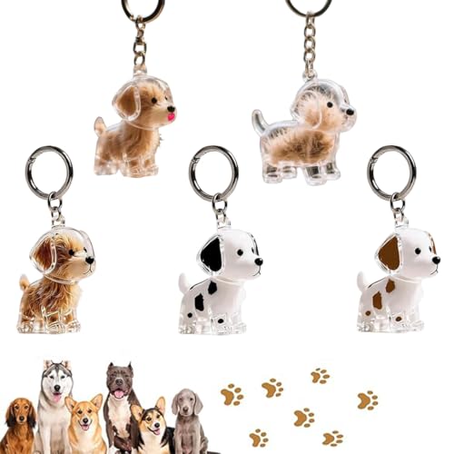 5 Pezzi Portachiavi da collezione con peli di cane di piccola taglia, portachiavi ricordo con peli di animali, simpatici souvenir regalo per proprietari di animali domestici