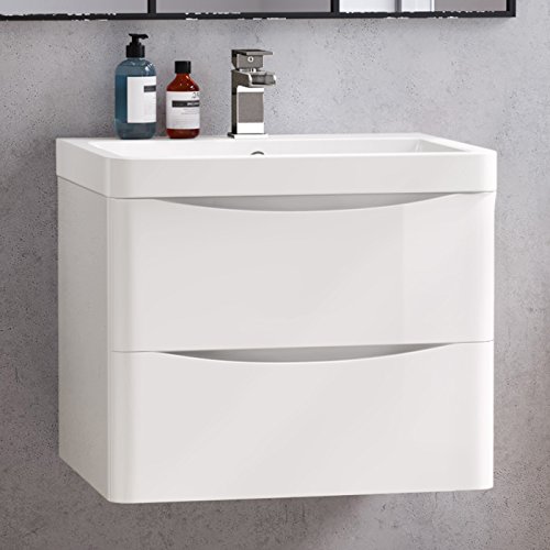 600 mm Modern White Vanity Sink Unit Ceramic Basin Wall Hung Bathroom Furniture