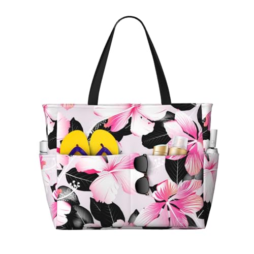 Grand sac de plage hibiscus pour vos vacances | Cabas d'été chic femme