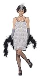 Smiffys Costume jeune fille délurée années 20, Argent, avec robe courte, bandeau et gant