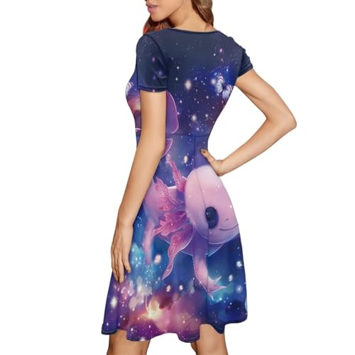 Image of HUGS IDEA Womens Puffy Swing Midi Dress Round Neck Short Sleeve Party A-Line Dresses