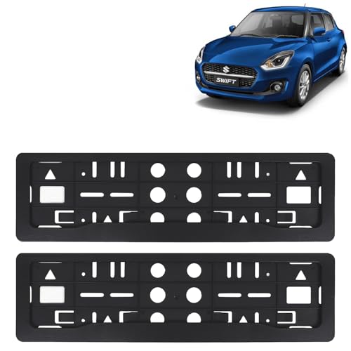 Image of KINGSWAY Swift Car Number Plate Frames for All 2021 to 2024 Models of Maruti Suzuki Car Registration Plate Holders, Black Licence Plate Covers (Front and Rear), Universal Size 51.5 x 14.5 cm