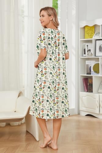 Image of House Dresses for Women with Pockets Mumu Dresses Short Sleeve Moo Moos for Women Nightgown Duster Lounge Dress S-3XL