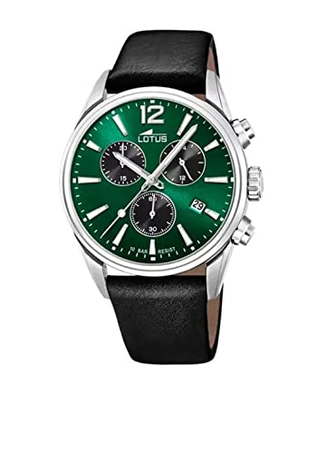 Reloj Lotus para Hombre 18691/4 Chrono Caja de Acero Inoxidable 316l Plateado Correa de Cuero Negro