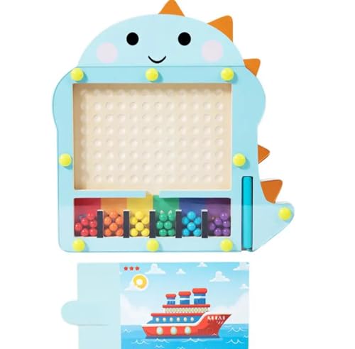 Image of GETT, Educational Toy Magnetic Bead Maze Puzzle Board with Flash Cards Wooden Baby Dinosaur Magnetic Maze, Medium, Blue