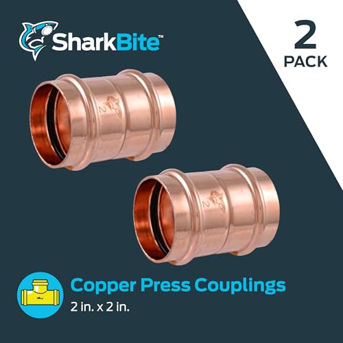 Image of SharkBite 2 Inch Coupling, Copper Press Plumbing Fitting, Pack of 2, UPR0154X2