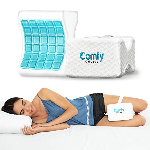 Comfy Choice Memory Foam Knee Pillow with Cooling Gel and Adjustable Strap for Side Sleepers, Sciatica Relief, Back Pain, Leg, Hip and Joint Pain, Spine Alignment, Pregnancy - Orthopedic Contour Wedge