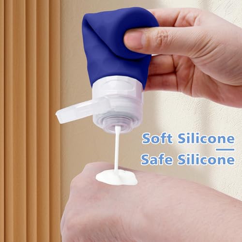 Image of Silevoler Travel Bottles for Toiletries, 4pcs Tsa Approved 3oz Travel Size Containers, BPA Free Leak Proof Premium Silicone Bottles, Refillable Liquid Squeezable Accessories W /Toiletry Bag (Blue)