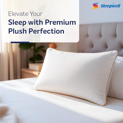 Image of Sleepwell Huggs Premium Plush Fibre Pillow | White |Hand Washable | Microfibre Outer Cover | Polyester Siliconized Conjugate Fibre | Excellent Neck Support | 27 x 17 Inches | Pack of 1