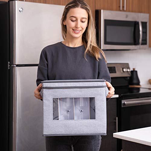 VENO Champagne Flute Glass Storage Box with Lid and Handles, Moving Boxes for Glasses China Organizer Container - Image 4
