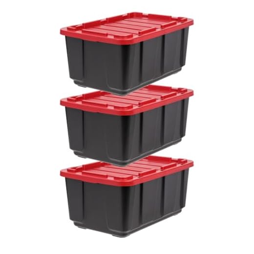 Iris Ohyama – Set de 3, 100 L – Caisse rangement avec couvercle – Coffre de rangement exterieur – robuste, empilable, sans BPA, durable – Noir – UTB‑27