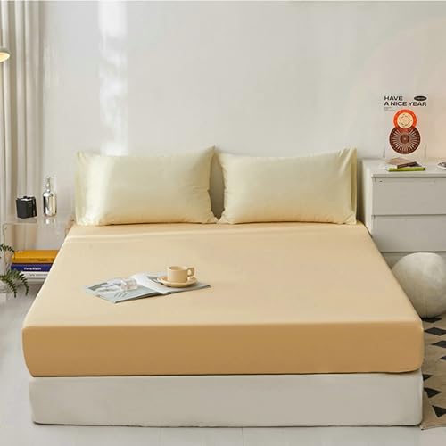 Ayoiow Protectores para colchón 200 x 180 - Juego de sábanas de 1 piezas de algodón - Sábanas Super King (180 x 200 cm) Size, Café Protectores para colchón
