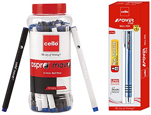 Image of Cello Aspro Mavro Ball Pen Set (Bulk Pack of 50 pens with Stand- Assorted) Power Ballpen-Blue [Count of 10]
