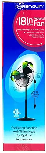 Westerly 18" Pedestal Penguin Fan With Vertical Tilting Head Oscillating Function 3-Speed Rotary 3 Propeller Blades #TOP2