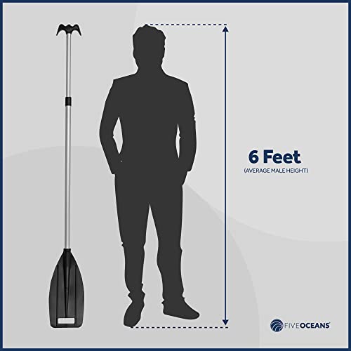 Five Oceans Canoe Paddle, Telescoping Canoe Paddles And Boat Hook, Black, Extend From 45" To 72", Anodized Aluminum Shaft, Reinforced Abs Plastic Blade & Hook, Lightweight - Fo1885 #TOP7